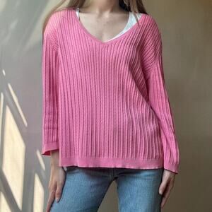 Vintage Lauren Ralph Lauren Pink Cable Knit V Neck Sweater Medium Legally Blonde